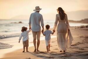 A family spend time near river together photo