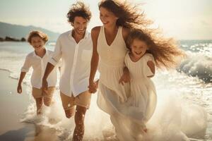 Happy family on the beach photo