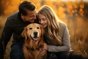 Happy family with dog photo