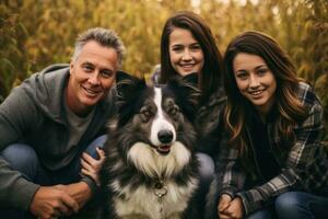 Happy family with dog photo