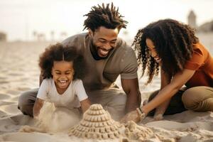 Happy family on the beach photo