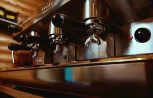 Espresso machine in pub, bar, restaurant. Professional coffee machine. Closeup photo