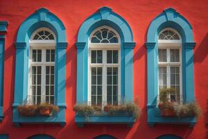 Colorful windows of a building. generative ai photo