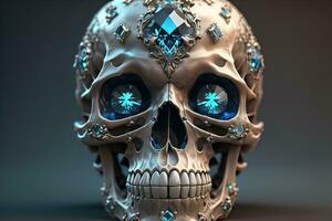 Skull with blue gemstones. ai generative photo