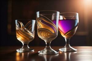 Glasses for different alcoholic beverages. ai generative photo