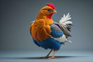 Colorful chicken on a solid color background, studio photo. ai generative photo