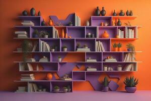 Bookshelf in scandinavian interior. ai generative photo