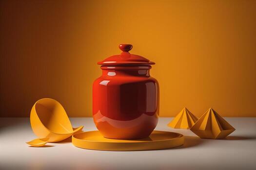 Jar of honey with solid colour background. ai generative photo