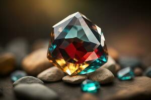 Brilliant multicolored sapphire on a surface. ai generative photo