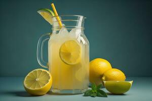 Glass of lemonade with fresh lemons. ai generative photo