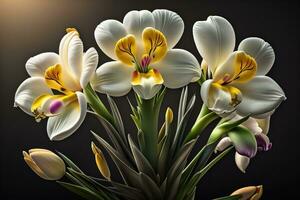 Bouquet of crocus and tulips on solid color background. ai generative photo