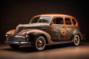 Vintage car on a brown background. photo