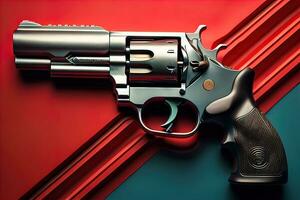 Semi-automatic handgun on a solid color background. Close-up. ai generative photo