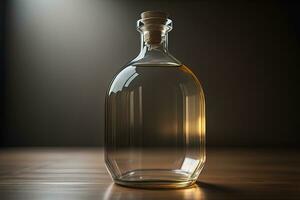 Bottle with a liquid on a solid color background. ai generative photo