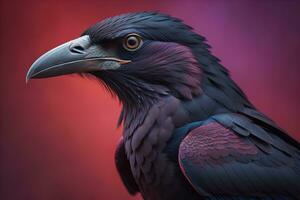 Close up portrait of a black raven, Corvus corax. ai generative photo