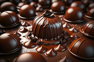 Chocolate truffles on a dark background. ai generative photo