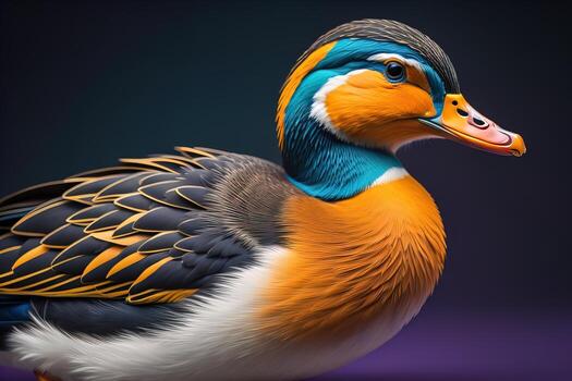 Beautiful duck on a solid color background. ai generative photo