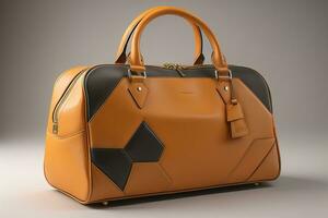 Leather women's handbag on a solid color background. ai generative photo