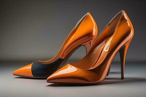 High heel women shoes on a solid colour background. ai generative photo