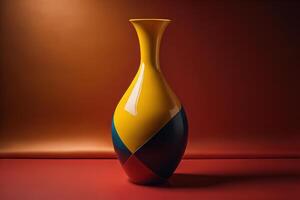 Ceramic vase on a red background. photo