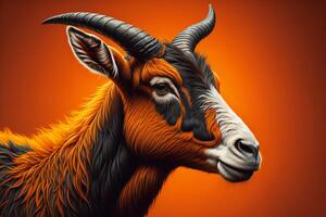 Portrait of a goat on orange background. photo