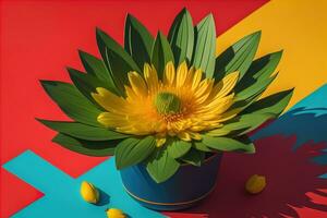 Flowers in a pot on a solid color background. ai generative photo