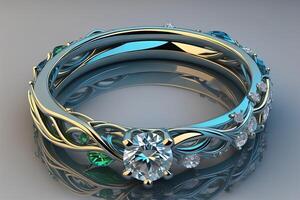 Jewelry ring with diamond. Jewelry background. photo
