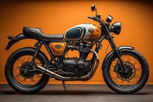 Vintage custom motorbike on orange background. generative ai photo