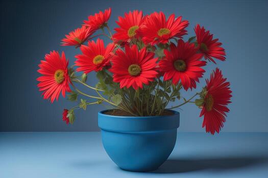 Flowers in a pot on a solid color background. ai generative photo