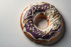 Chocolate glazed donut with sprinkles. Ai generative photo