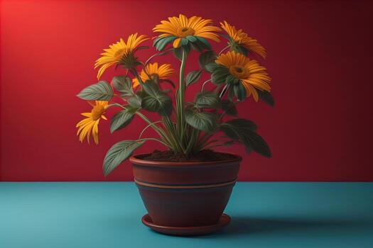 flores en un maceta en un sólido color antecedentes. ai generativo foto