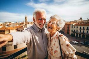 Happy eldest couple in the street photo