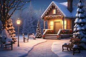 Magic Christmas winter house photo