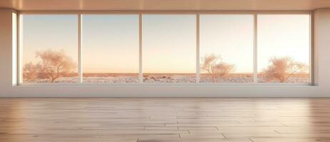 Empty room with bog window and wooden floor photo