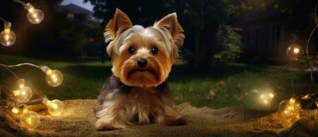 Cute dog with magic lights photo