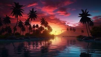 Sunset with palm trees photo