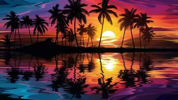 Sunset with palm trees photo