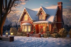 Magic Christmas winter house photo