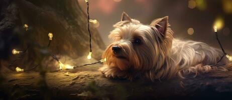 Cute dog with magic lights photo