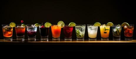 Alcohol cocktails in a row photo