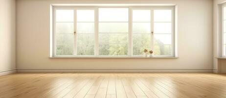 Empty room with bog window and wooden floor photo