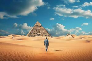 Egyptian pyramids in desert photo