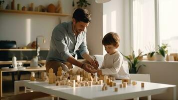 Child plays with blocks photo