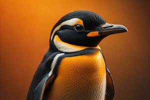 Cute penguin standing in front of solid color background. ai generative photo