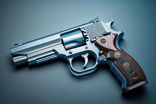 Semi-automatic handgun on a solid color background. Close-up. ai generative photo