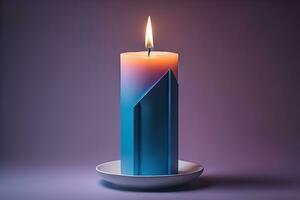 a blue candle in the shape of a house. generative ai photo