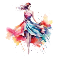 Watercolor fashion illustration isolated png