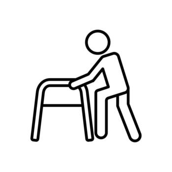 Man with walker vector icon filled flat sign for mobile concept and web design. Disabled people .Symbol, logo illustration. web symbol on white background - editable vector