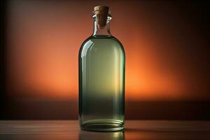 Bottle with a liquid on a solid color background. ai generative photo