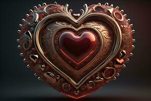 Red heart on dark background. Vintage style. ai generative photo